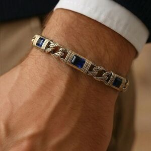 Elegant 925 silver and Blue Men's Bracelet